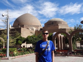 Theo in front of the Blue Mosque in Tabriz